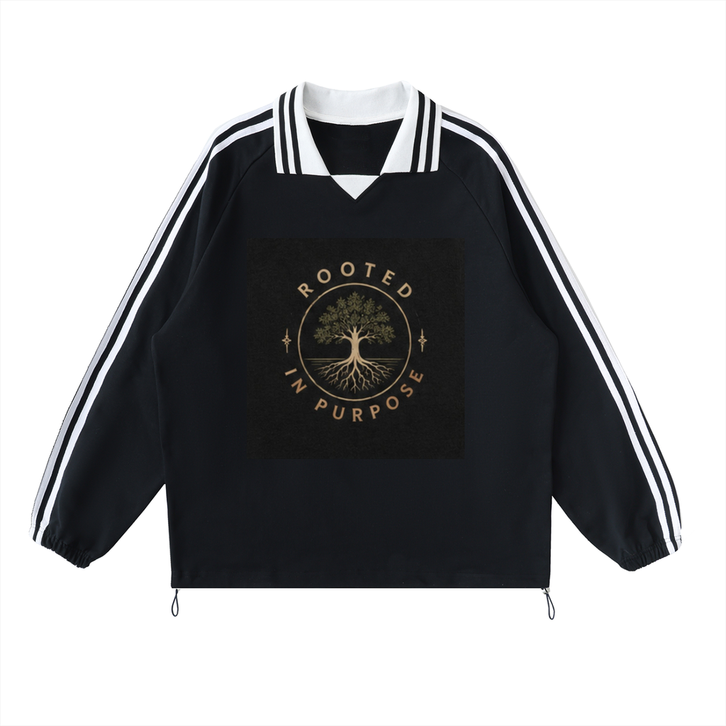 Contrast Striped Lapel Collar Sweatshirt