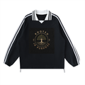 Contrast Striped Lapel Collar Sweatshirt